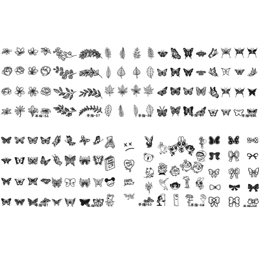 10 Sheets Small Flower Bow Tie Butterfly Cartoon Design Cute Finger Temporary Tattoo Stickers