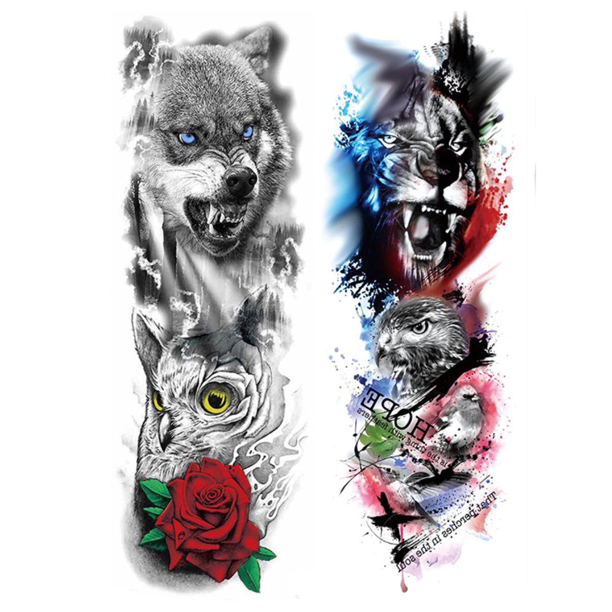 2 Sheets Lion Wolf Tiger Full Arm Sleeves