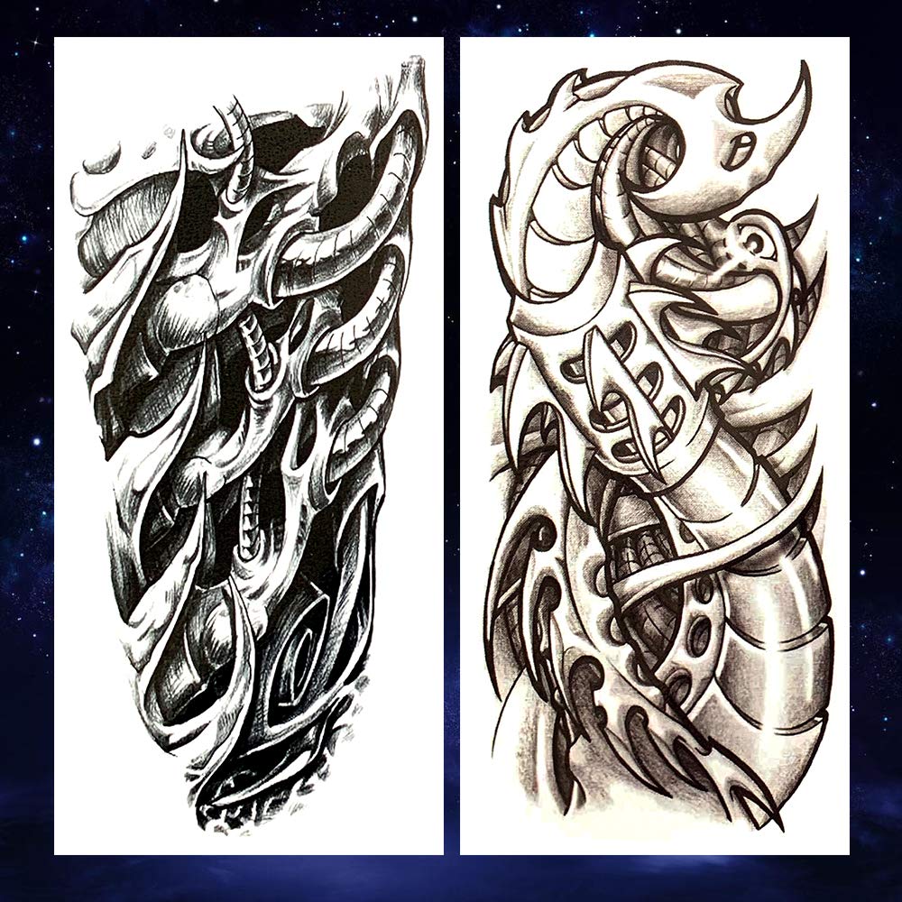 2 Pieces Large 3D Mechanical Parts Gear Arm Eyeball Muscle Temporary Tattoo