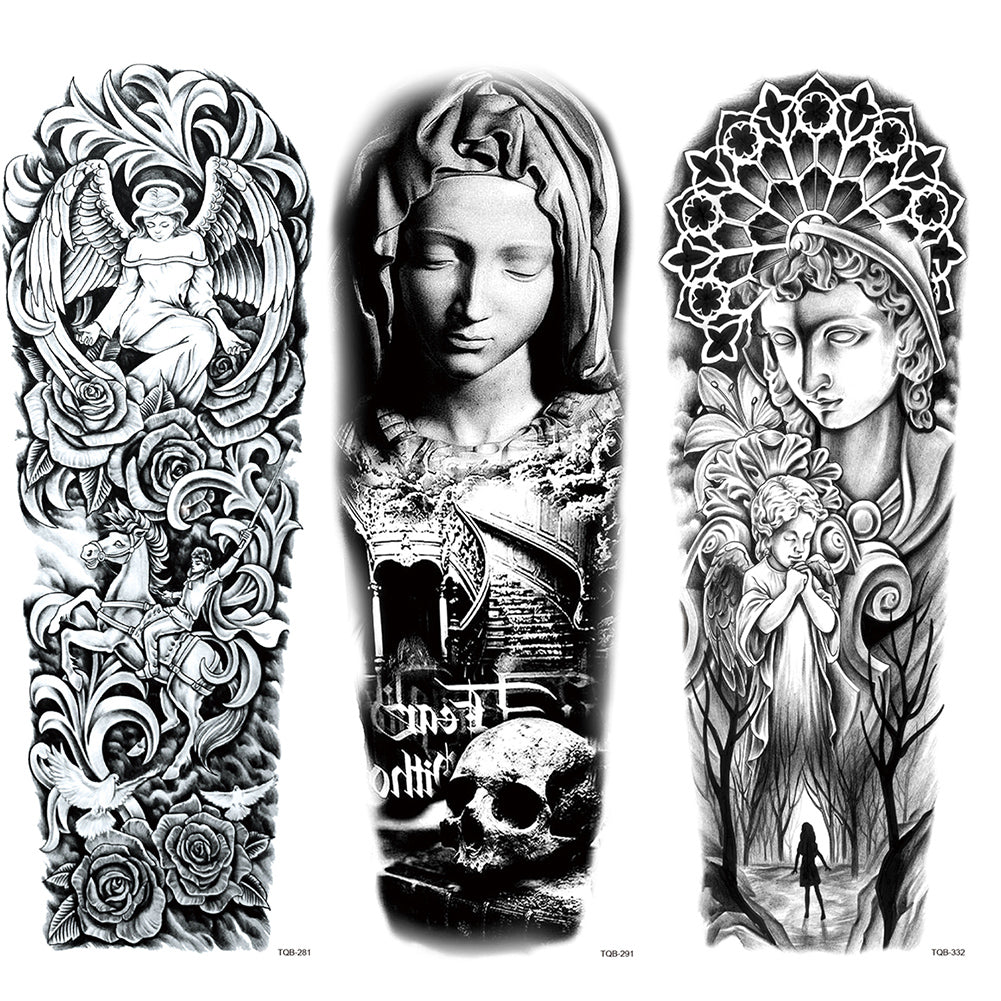 3 Sheets Angel Skull Full Arm Sleeves