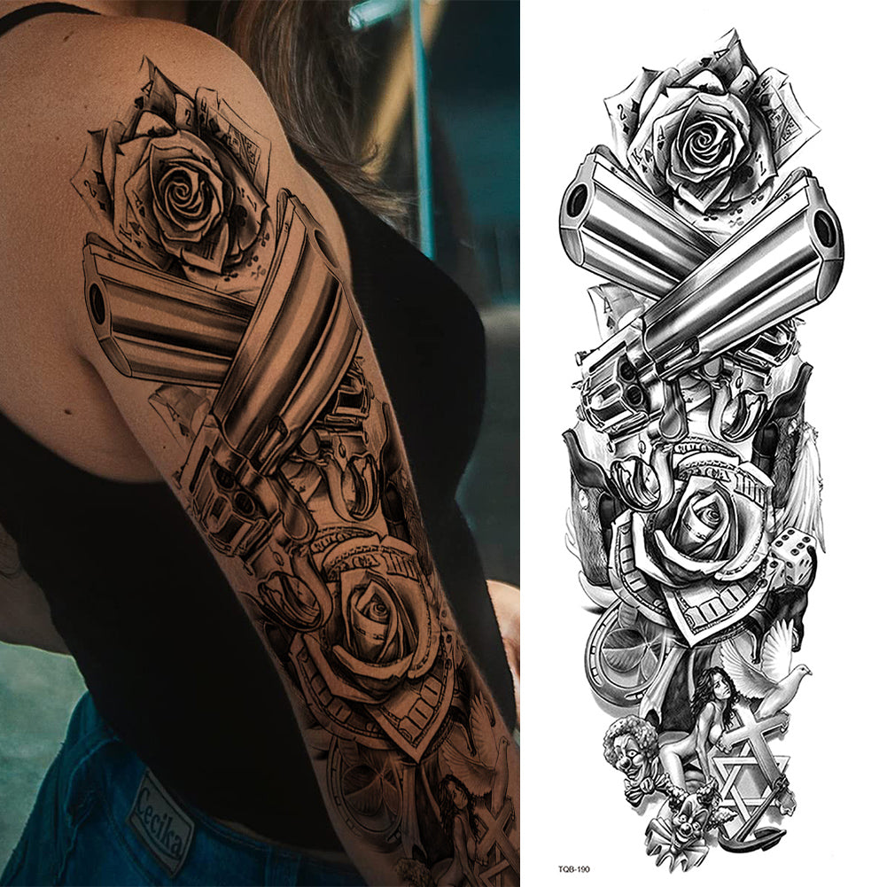 4 Sheets Skull Star Rose Gun Full Arm Sleeves