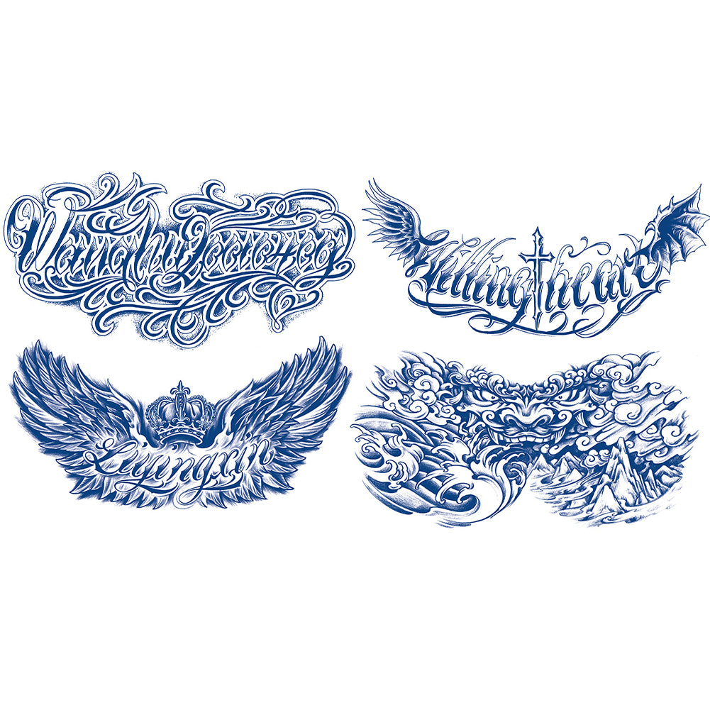 4 Sheets Art Letters Chest Shoulder Semi Permanent Tattoos