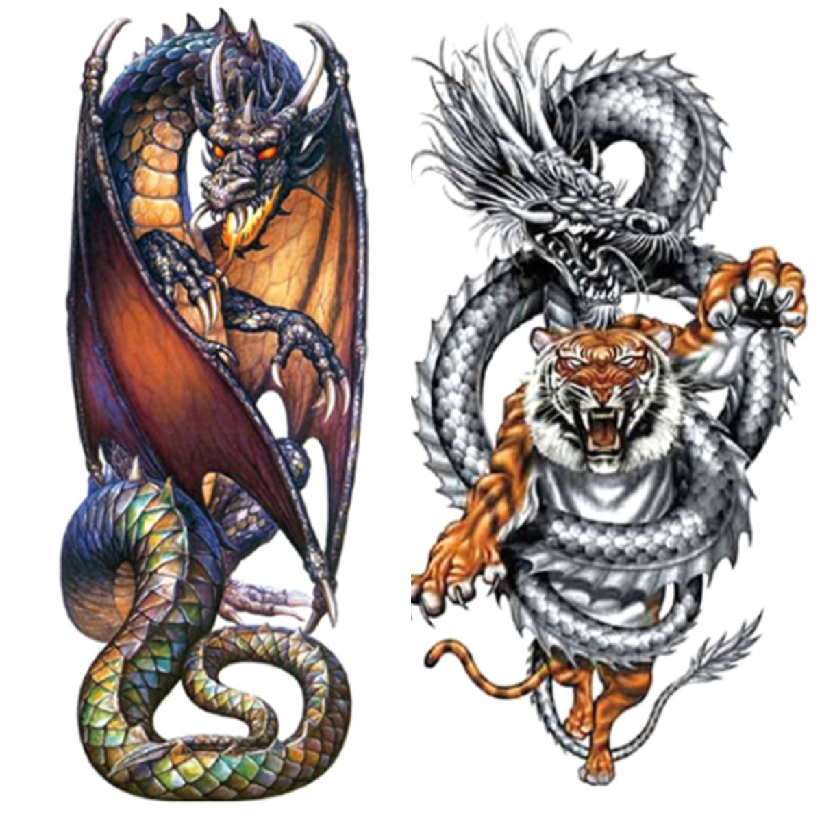 2 Sheets super cool dragon Extra large Arm Leg Thigh Waterproof Temporary Tattoos for woman and man Fake Tattoo