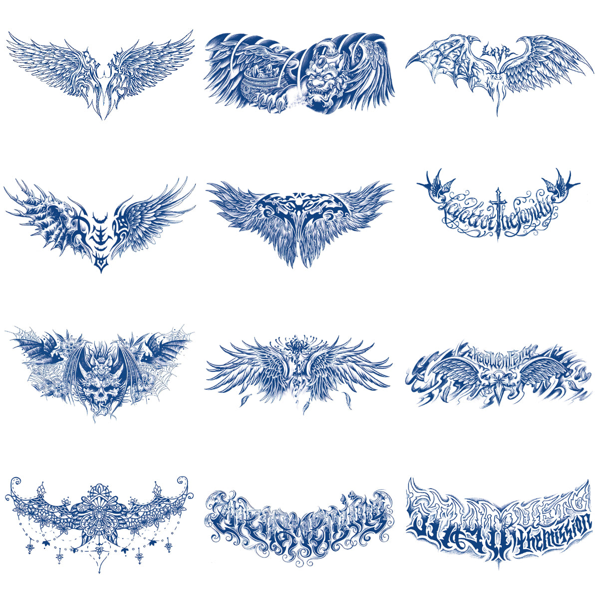 12 Sheets Chest Shoulder Semi Permanent Tattoos