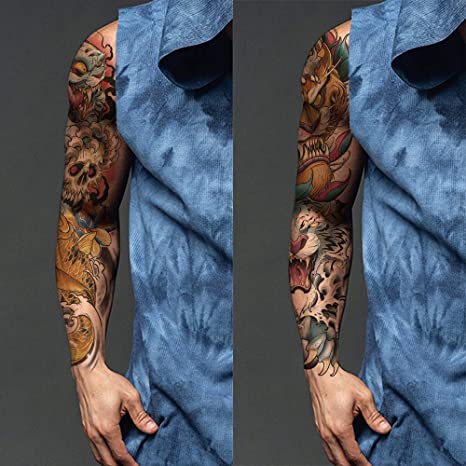 4 Sheets Skull Full Arm Tattoo