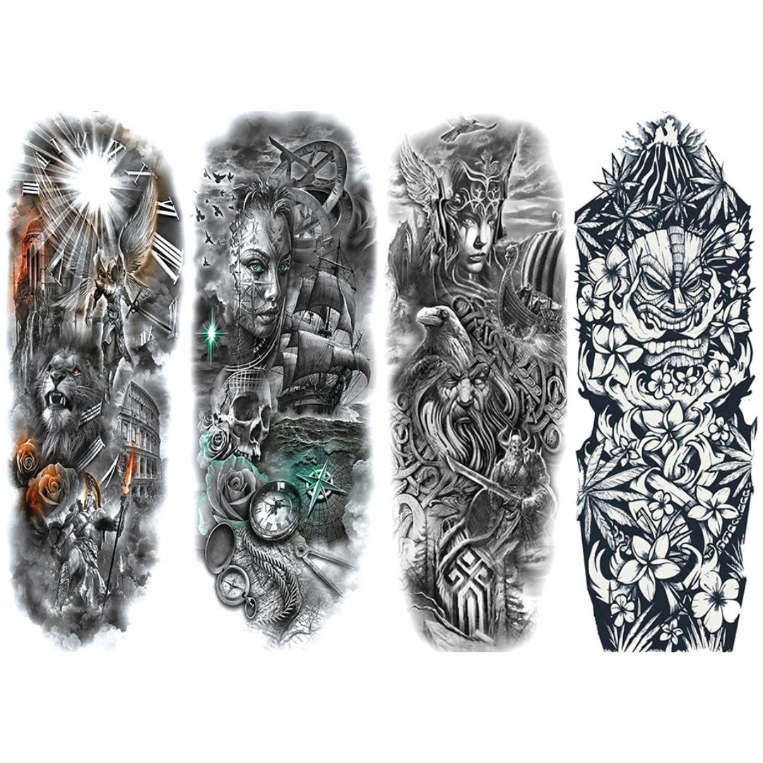 2 Sheets Viking Warriors Full Arm Sleeves Temporary Tattoos