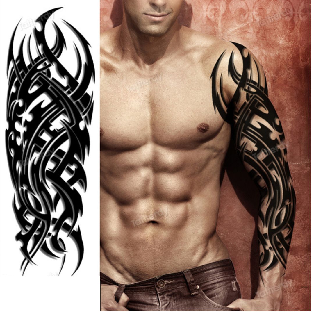 2 Sheets Full Arm Sleeve Maori Temporary Tattoos Realistic Thorns Totem Waterproof Tattoo Stickers Arm Body
