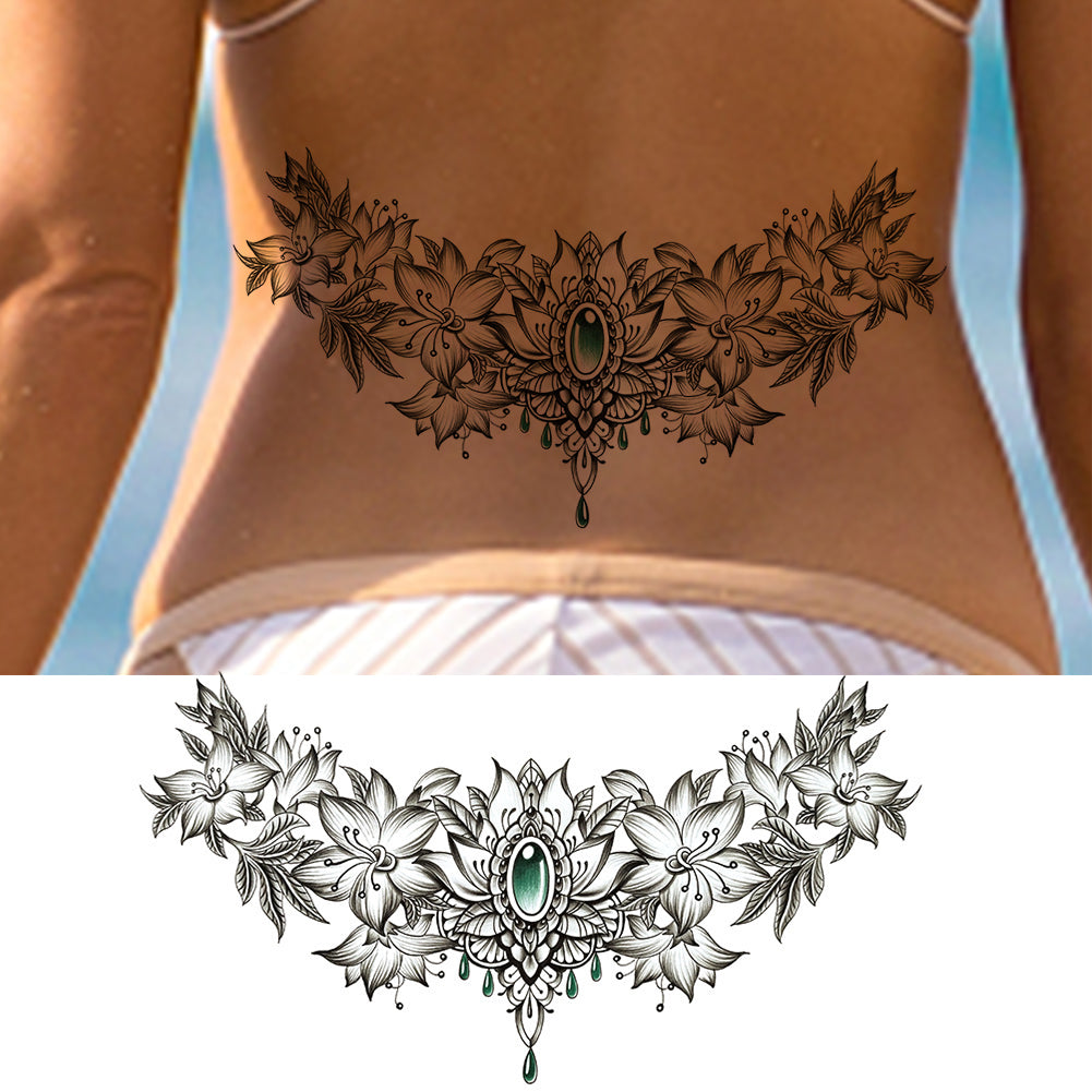 4 Sheet Black Toiger letter Flower Waist Chest Extra Large Temporary Tattoos