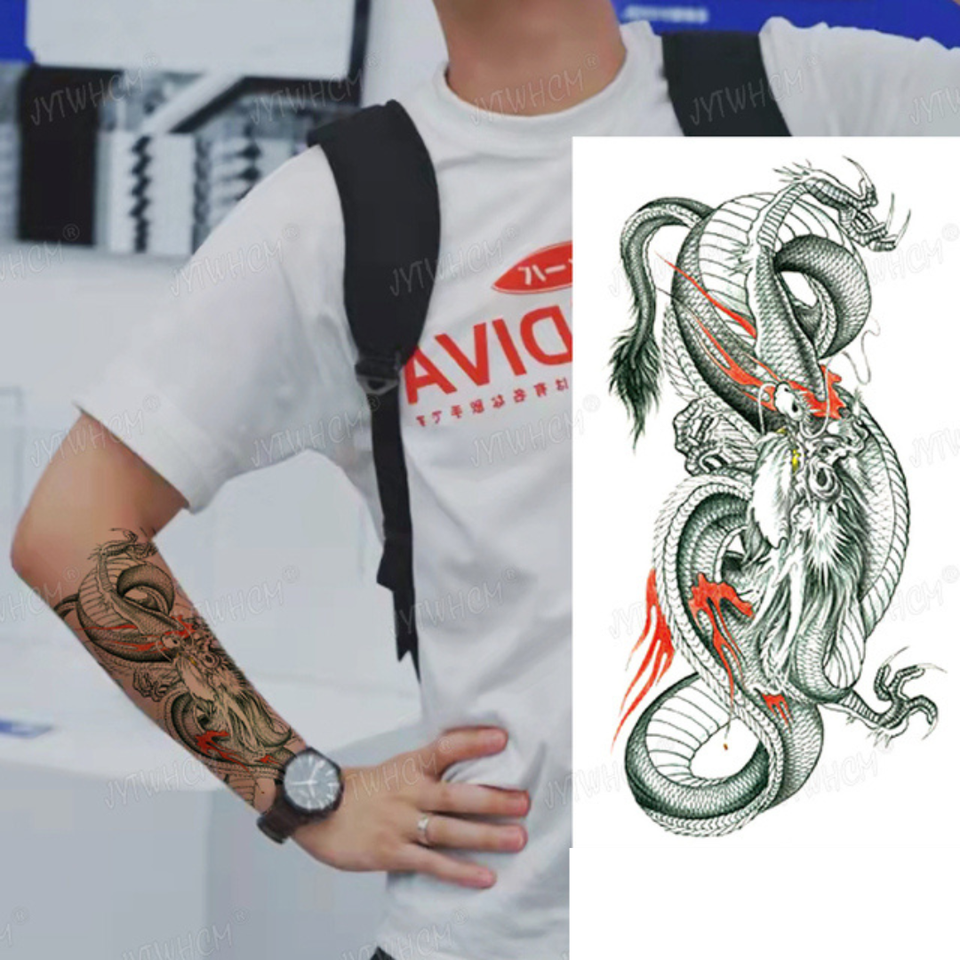 2 Sheets super cool dragon Extra large Arm Leg Thigh Waterproof Temporary Tattoos for woman and man Fake Tattoo