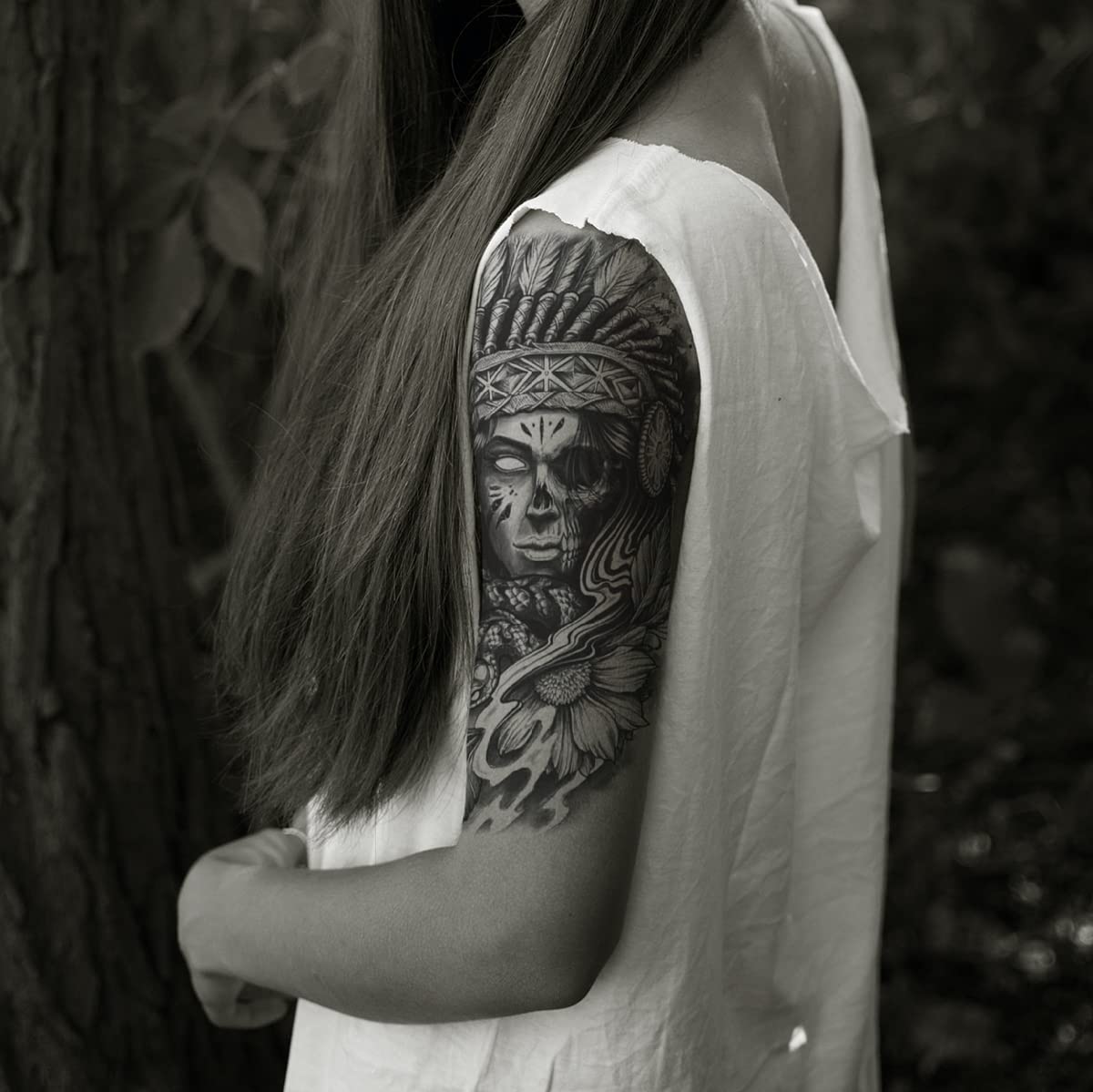 4 Sheets Waterproof Arm Leg Fake Temporary Tattoo - Indian Skull Snake Egypt Anubis Flower Compass Prajna Greek Myth Soldier