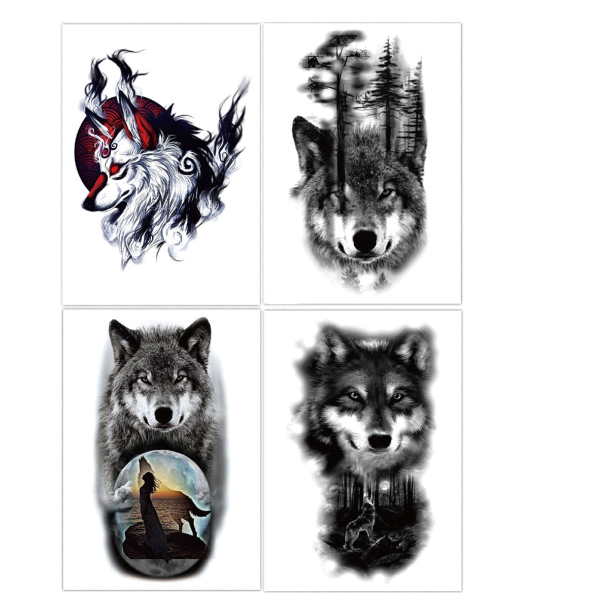 4 Sheets Wolf Half Arm Temporary Tattoo Stickers