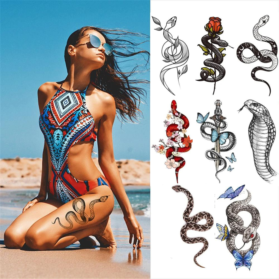 4 Sheets Snake Temporary Tattoos Stickers