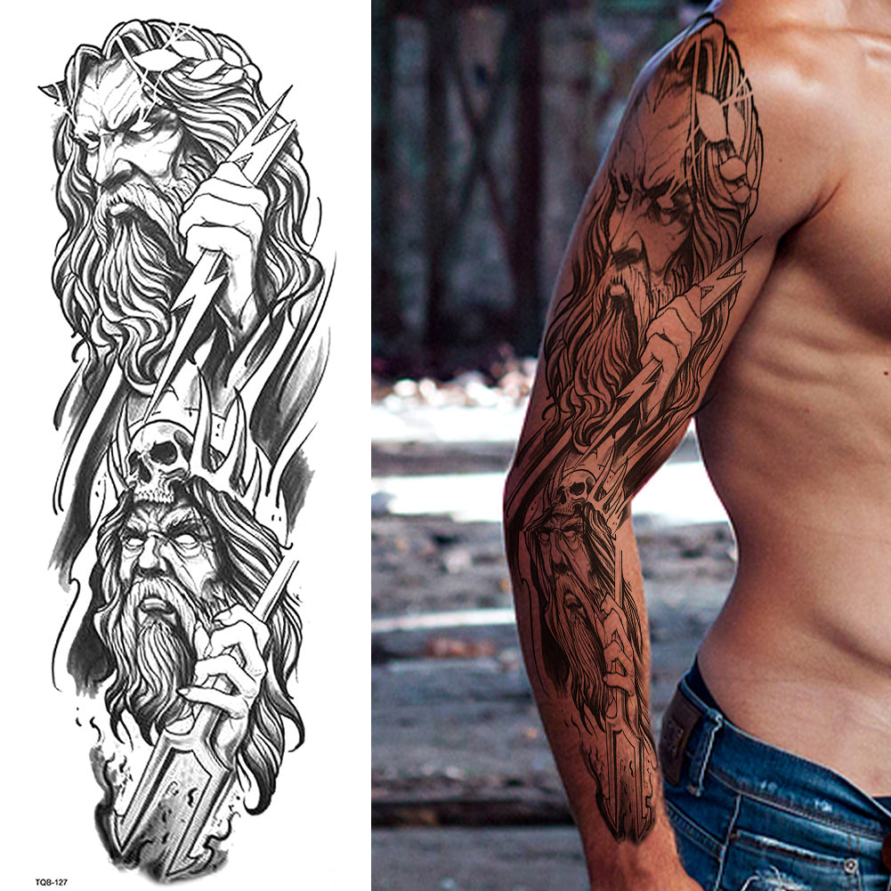3 Sheets Indian Skull Clock Full Arm Sleeves
