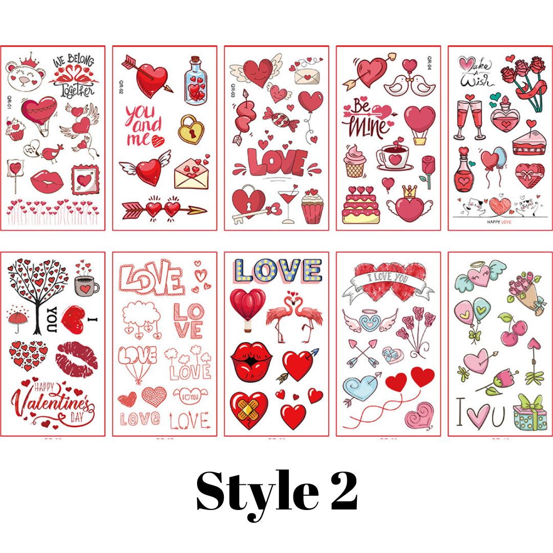 10 Sheets Valentine's Day Temporary Tattoo Stickers