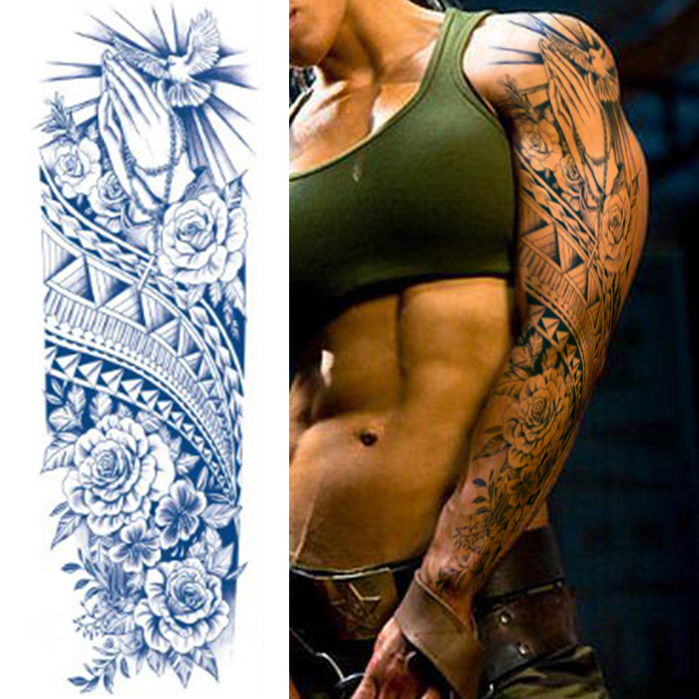 2  Sheets Cross Tribe Semi Permanent Full Arm Sleeves Tattoo