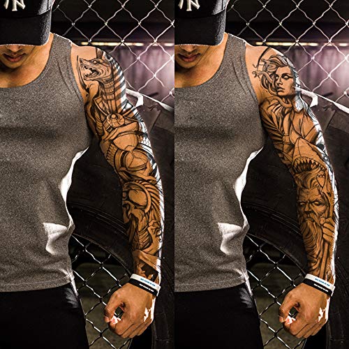 2 Sheets Full Arm Leg Extra Large Temporary Tattoos, Owl Snake Skull God Medusa Poseidon Anubis Horus Lion Eagle Egypt