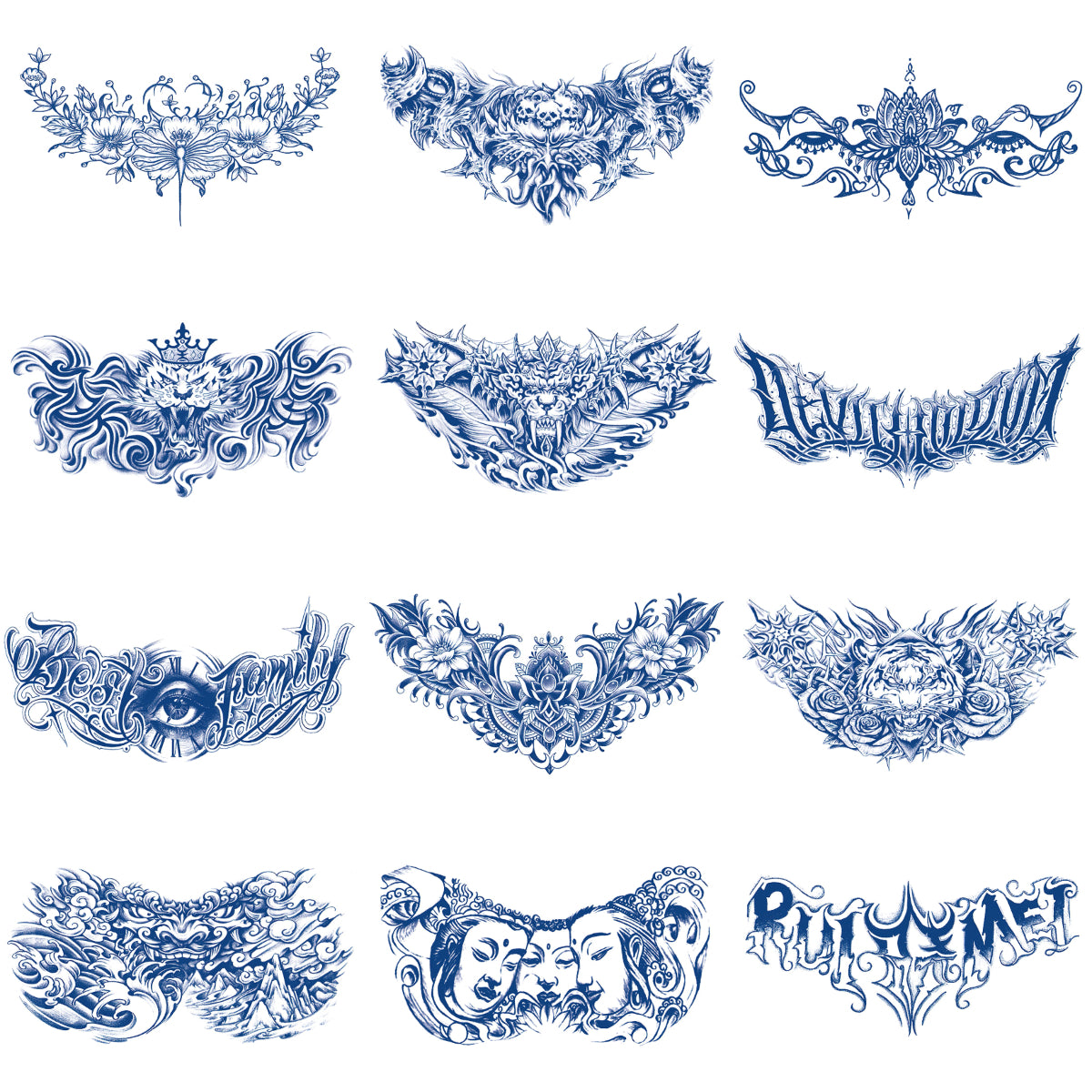 12 Sheets Chest Shoulder Semi Permanent Tattoos