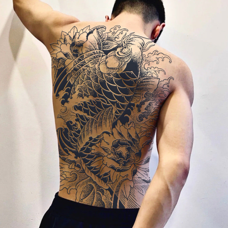 1 Sheet Fish God Viking Wing Samurai Full Back Semi-Permanent Tattoos