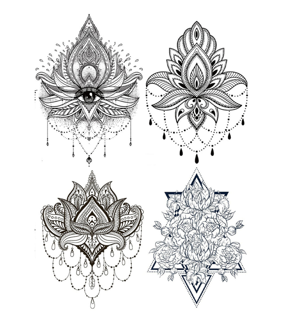 4 Sheet Mandala Extra Large Temporary Tattoos