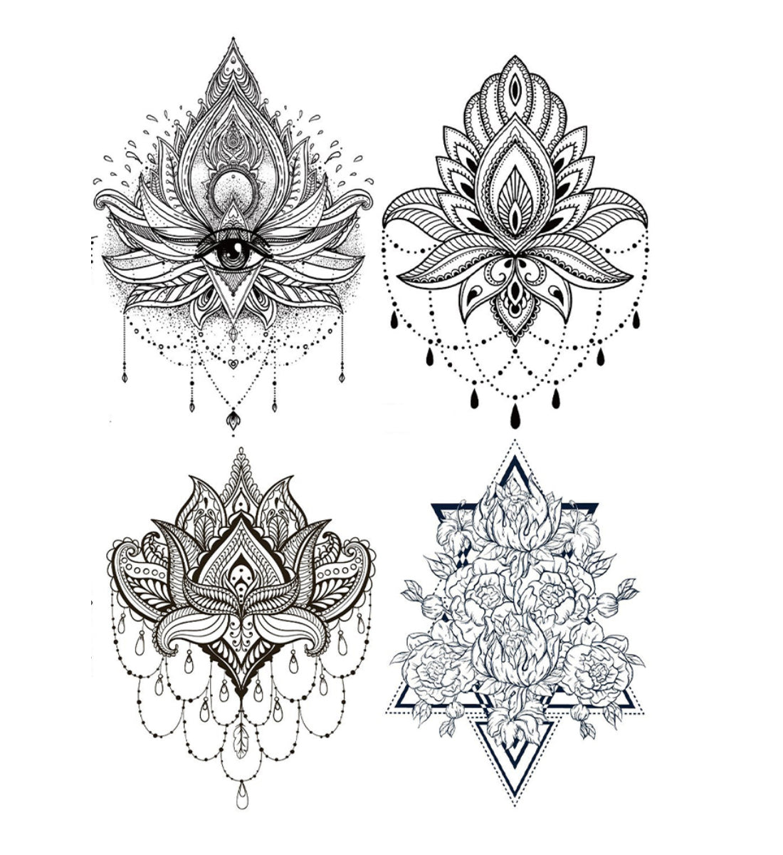4 Sheet Mandala Extra Large Temporary Tattoos