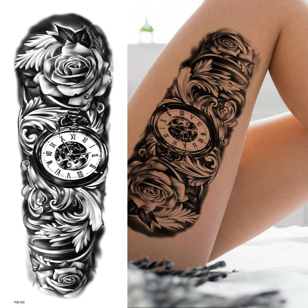 2 Sheets Skull Star Rose Gun Full Arm Sleeves