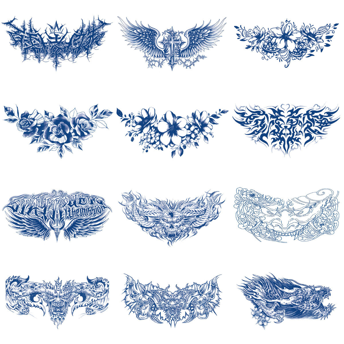 12 Sheets Chest Shoulder Semi Permanent Tattoos