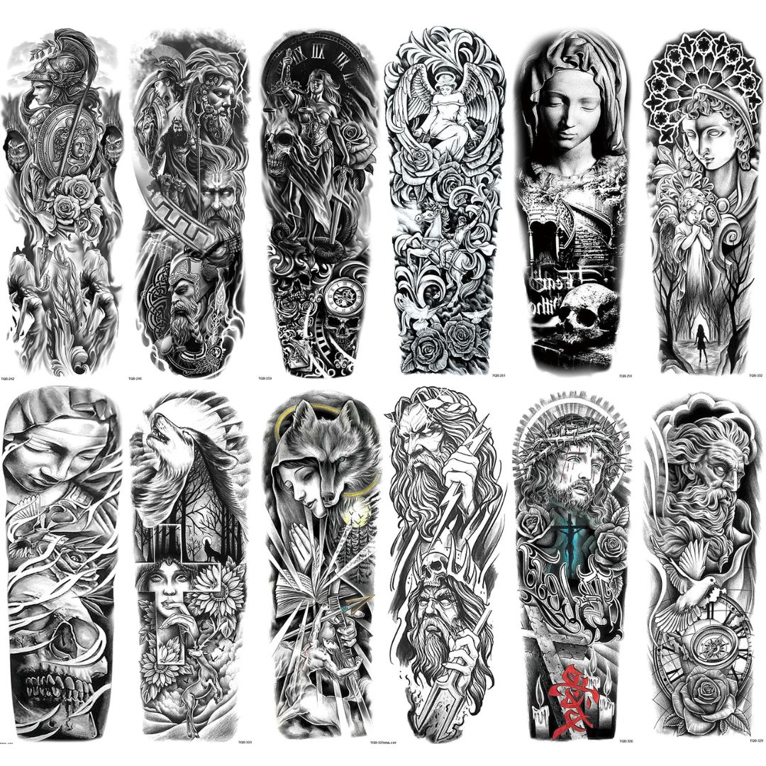 12 Sheets God Angel Jesus Full Arm Temporary Tattoo Combo