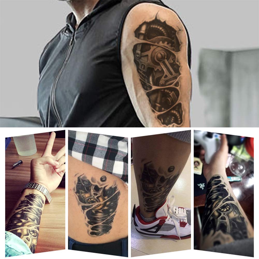 2 Pieces Large 3D Mechanical Parts Gear Arm Eyeball Muscle Temporary Tattoo