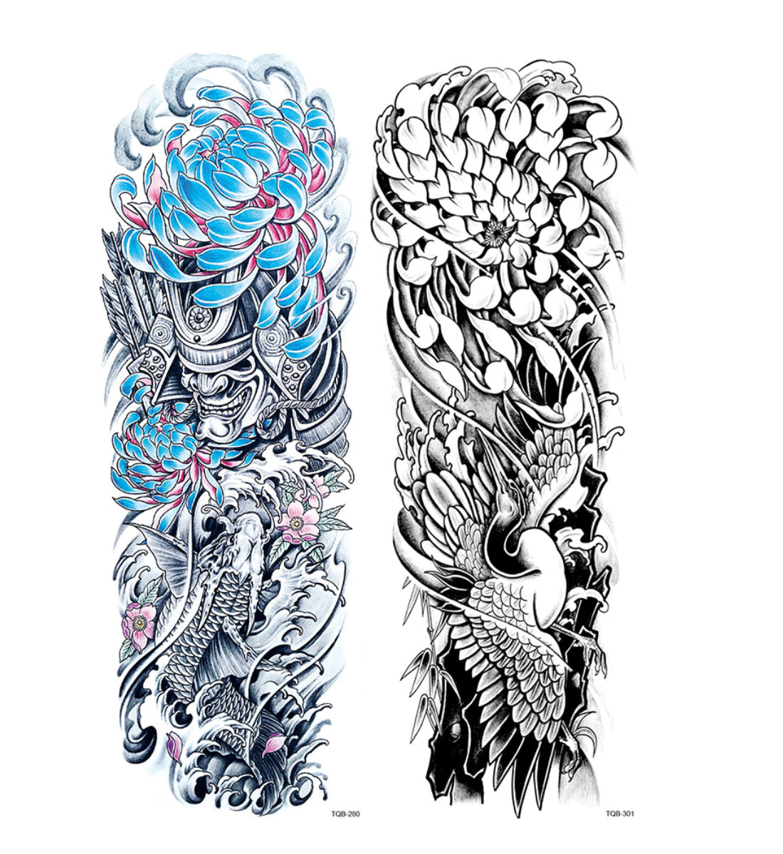 2 Sheets Wave Flower Japanese Style Full Arm Sleeves