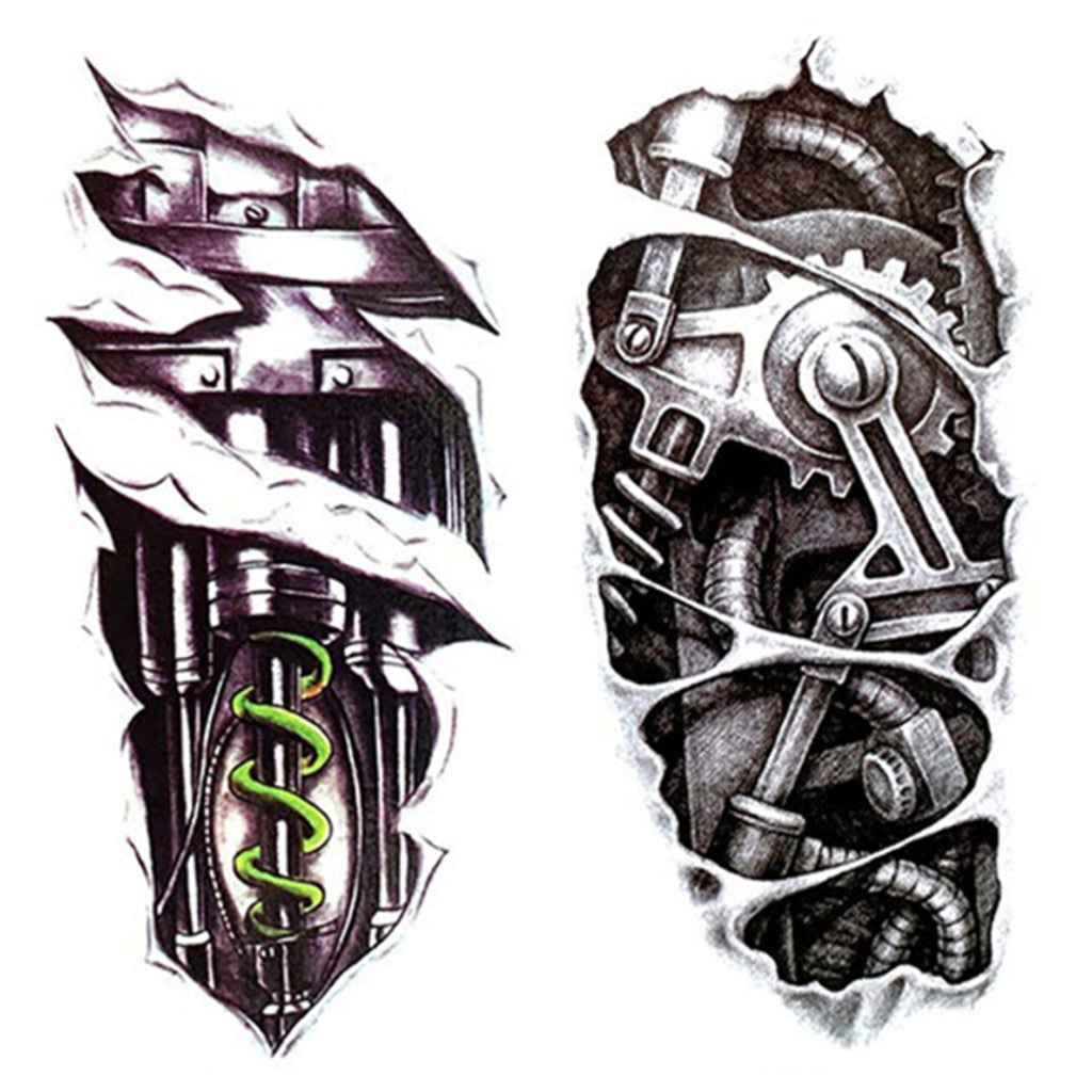 2 Pieces Large 3D Mechanical Parts Gear Arm Eyeball Muscle Temporary Tattoo