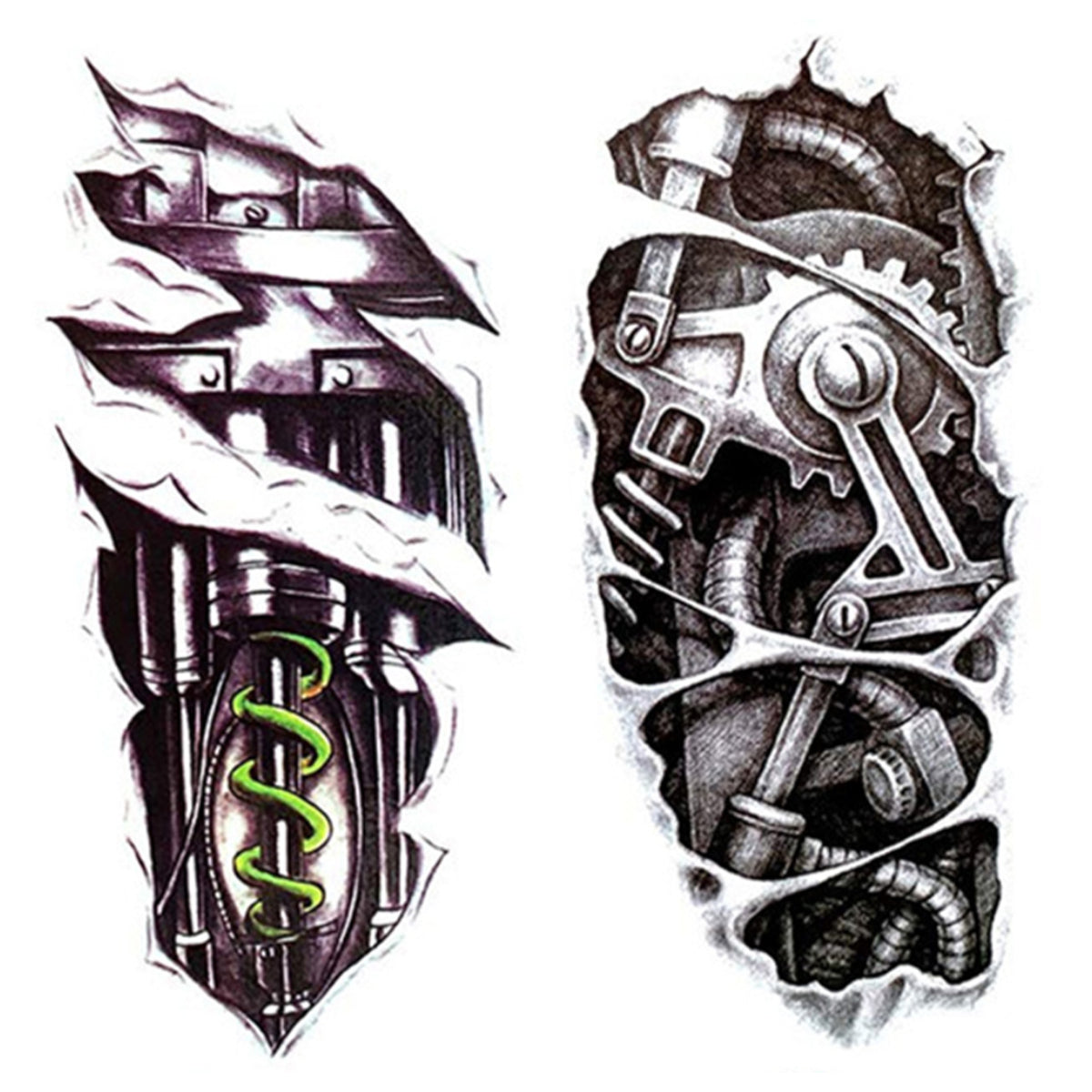 2 Pieces Large 3D Mechanical Parts Gear Arm Eyeball Muscle Temporary Tattoo