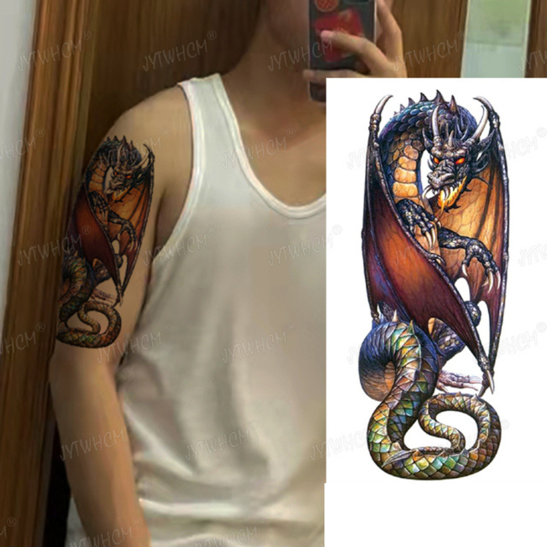 2 Sheets super cool dragon Extra large Arm Leg Thigh Waterproof Temporary Tattoos for woman and man Fake Tattoo