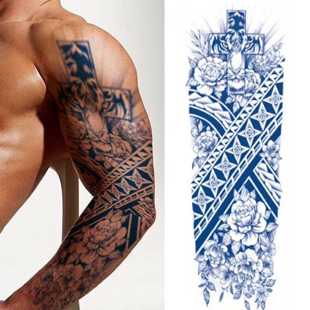2  Sheets Cross Tribe Semi Permanent Full Arm Sleeves Tattoo