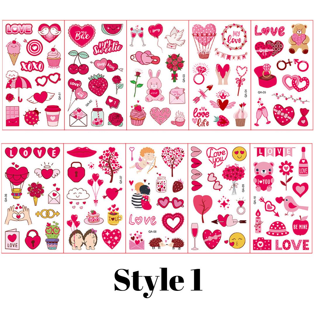 10 Sheets Valentine's Day Temporary Tattoo Stickers