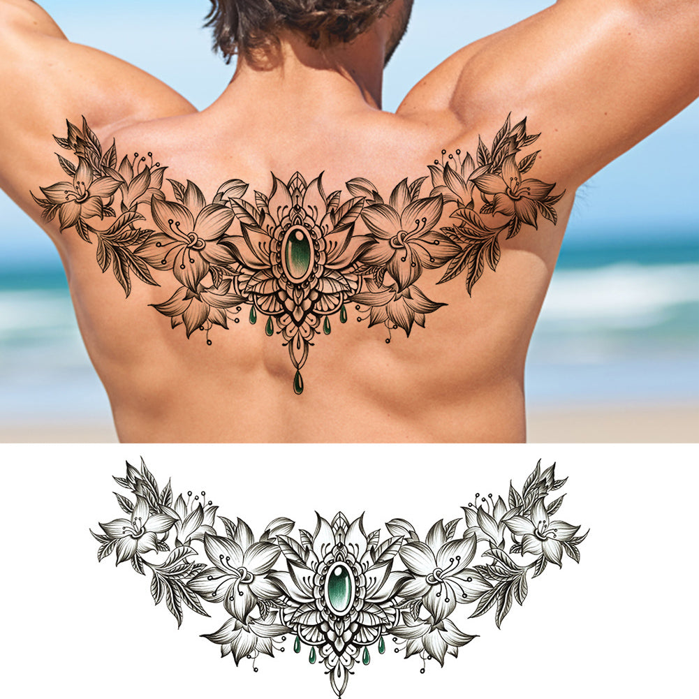 4 Sheet Black Toiger letter Flower Waist Chest Extra Large Temporary Tattoos