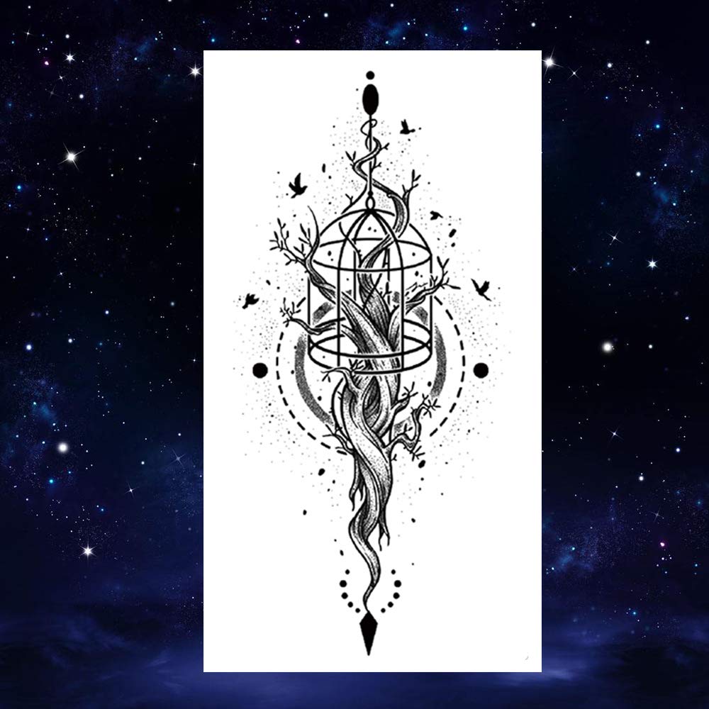 2 Sheets Black Arrow Compass Feather Dragon Anchor Sword Snake Tree Flower Temporary Tattoos for Arm