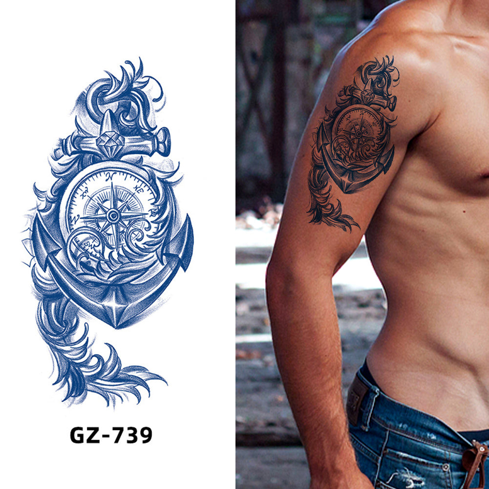 2 Sheet Compass Rose Anchor Extra Large Semi-Permanent Tattoo