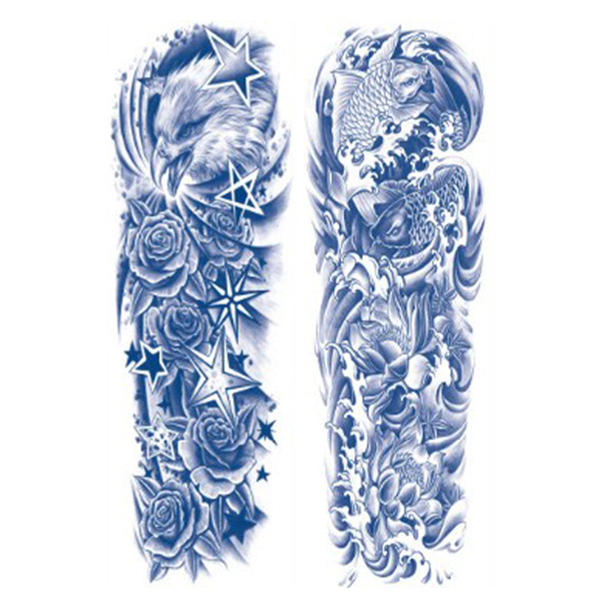 2 Sheets Wave Star Eagle Semi Permanent Full Arm Sleeves Tattoo
