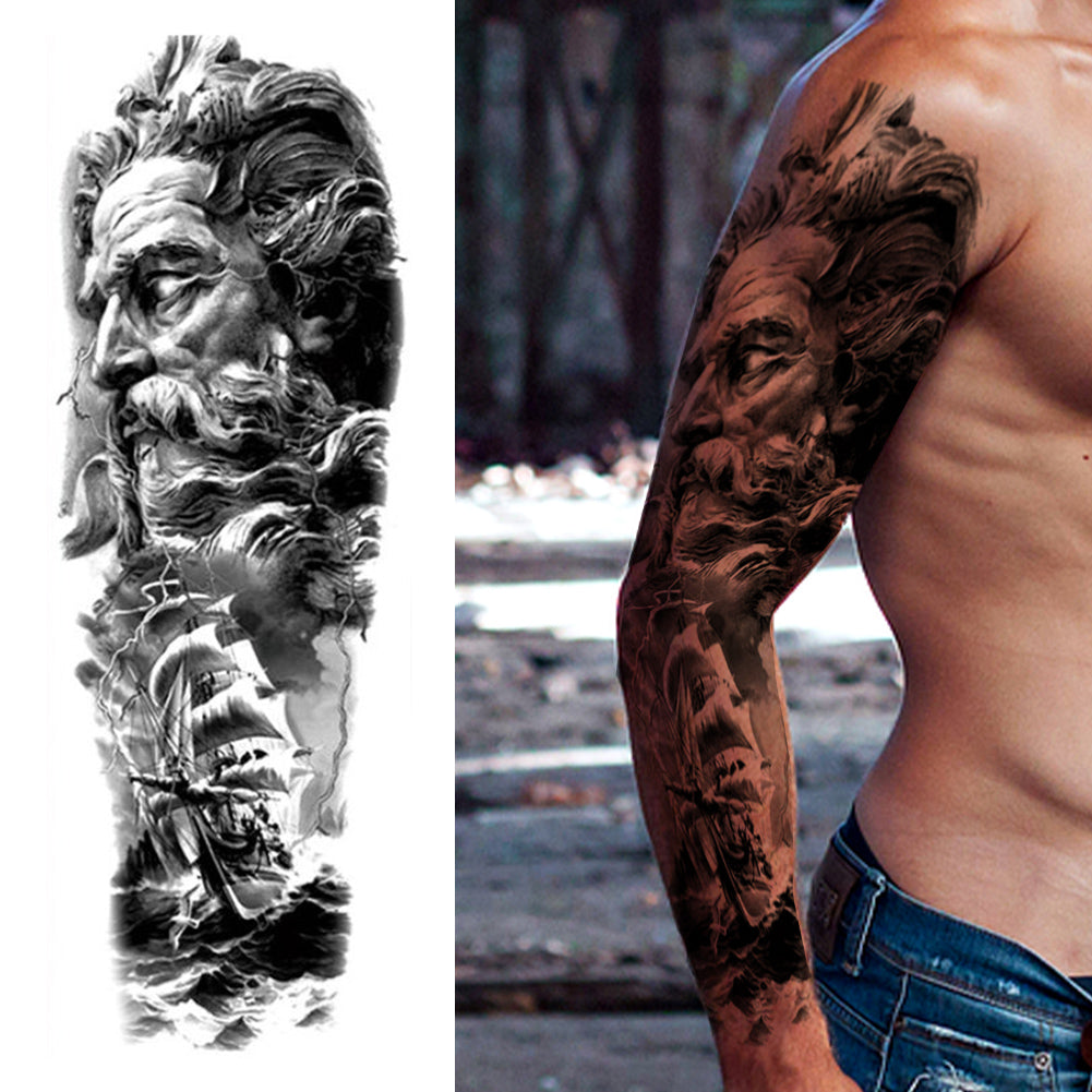 2 Sheets Viking Sail Full Arm Sleeves Temporary Tattoos