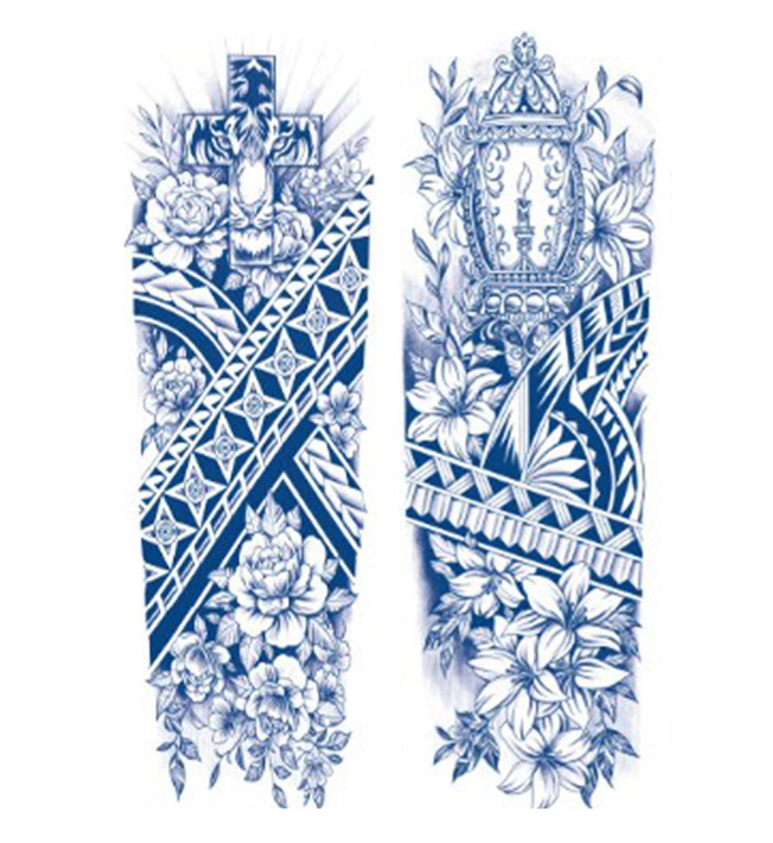 2 Sheets Cross Tribe Semi Permanent Full Arm Sleeves Tattoo