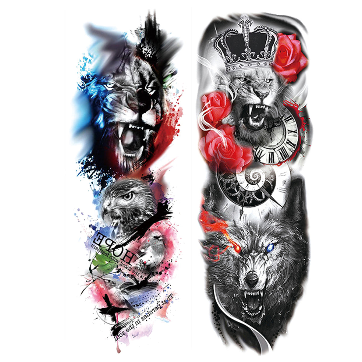 2 Sheets Lion Wolf Tiger Full Arm Sleeves