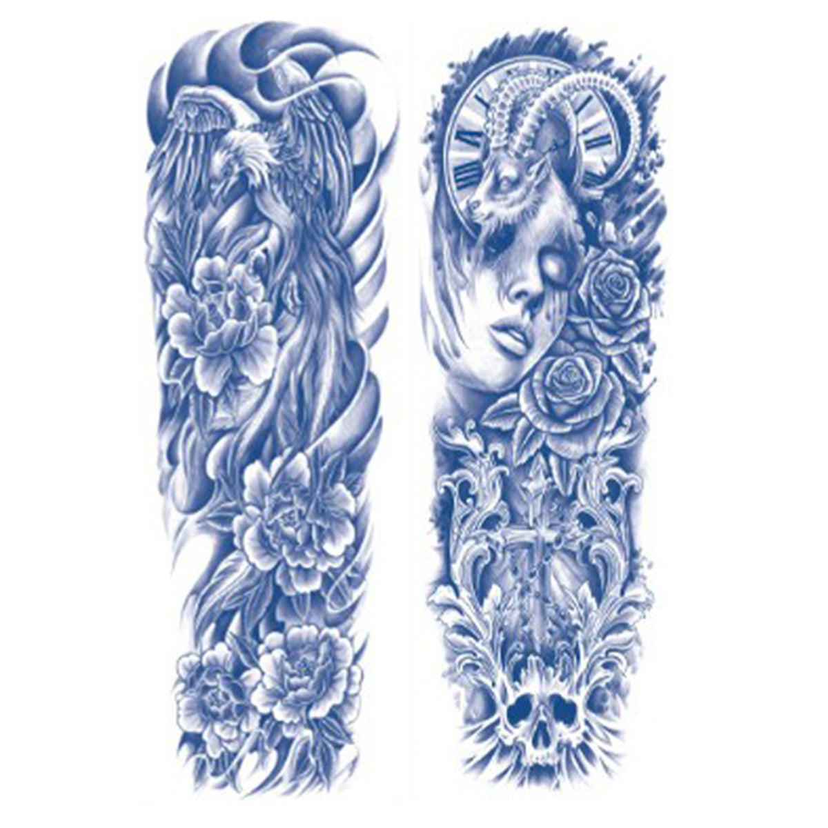 2 Sheets Wave Star Eagle Semi Permanent Full Arm Sleeves Tattoo