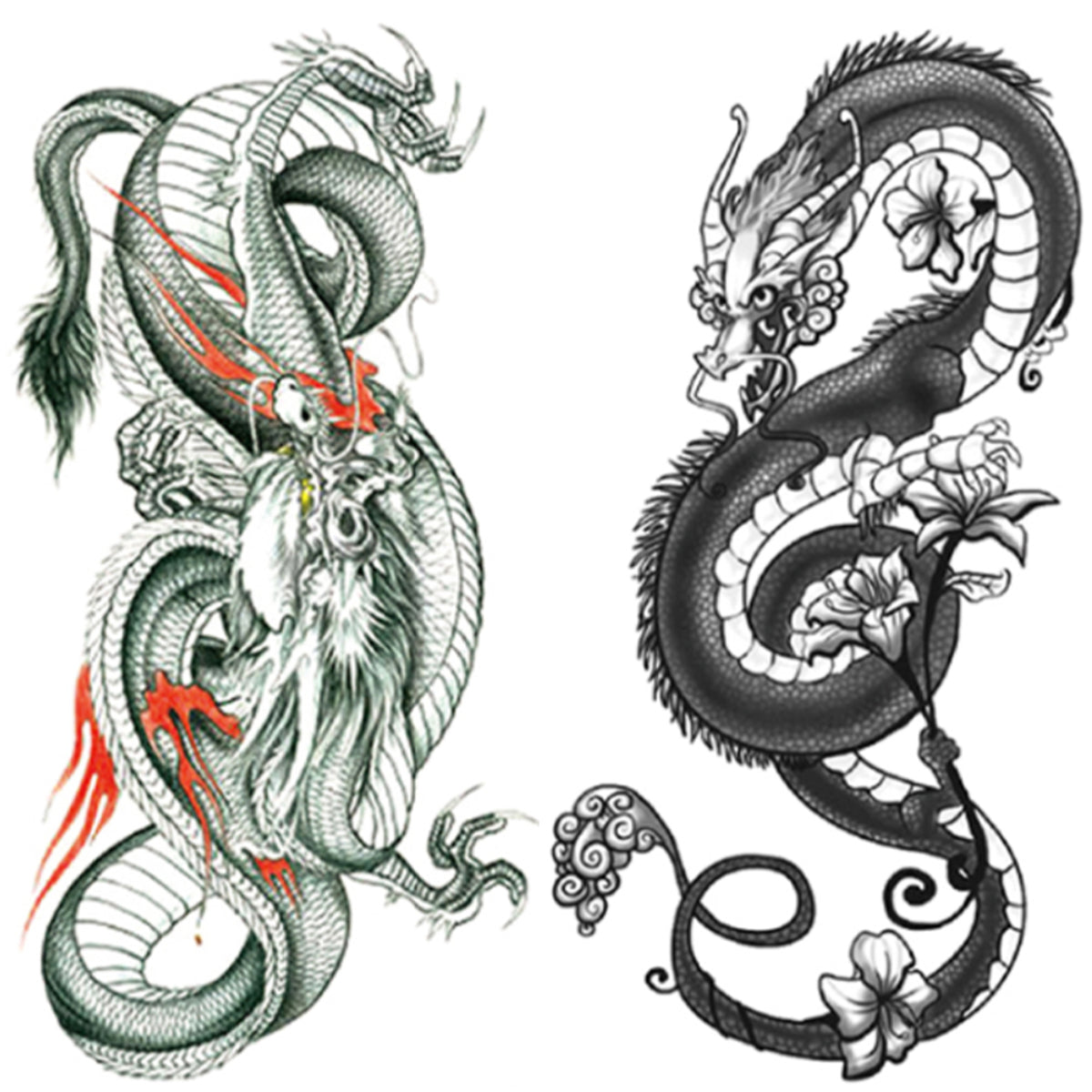 2 Sheets super cool dragon Extra large Arm Leg Thigh Waterproof Temporary Tattoos for woman and man Fake Tattoo