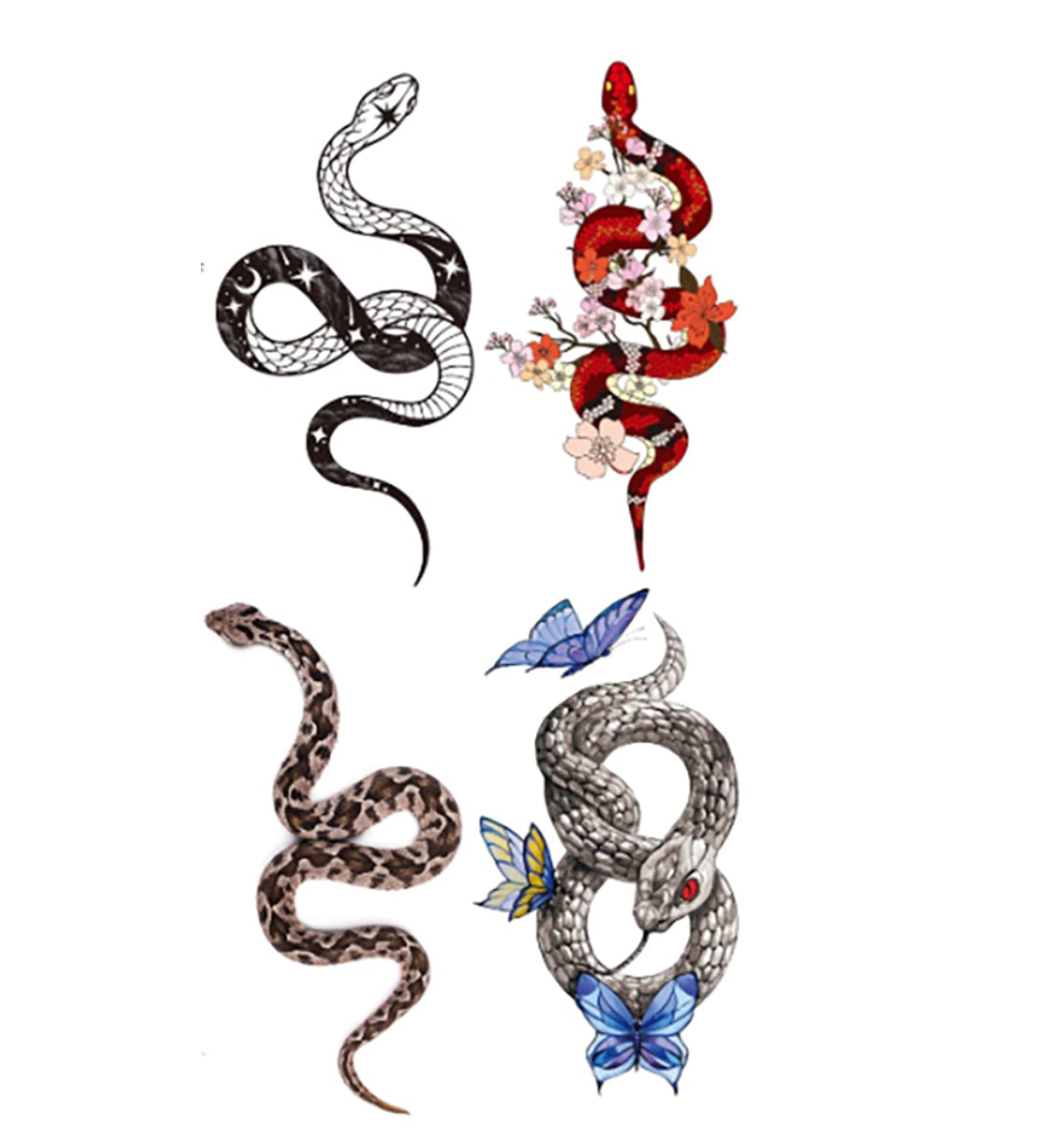 4 Sheets Snake Temporary Tattoos Stickers