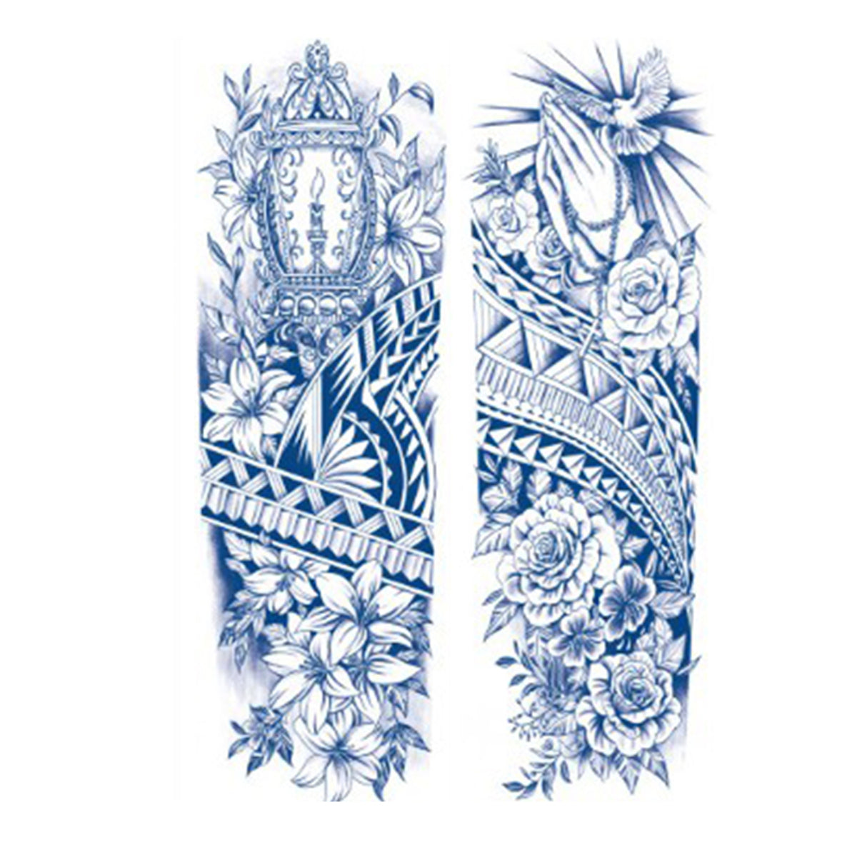 2  Sheets Cross Tribe Semi Permanent Full Arm Sleeves Tattoo