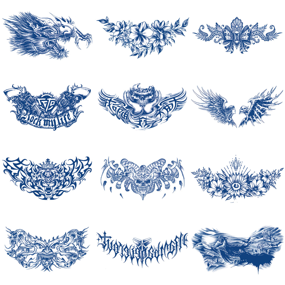 12 Sheets Chest Shoulder Semi Permanent Tattoos