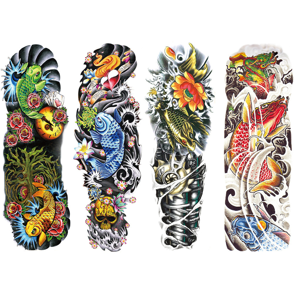 2 Sheets Fish Wave Heart Flower Full Arm Sleeves