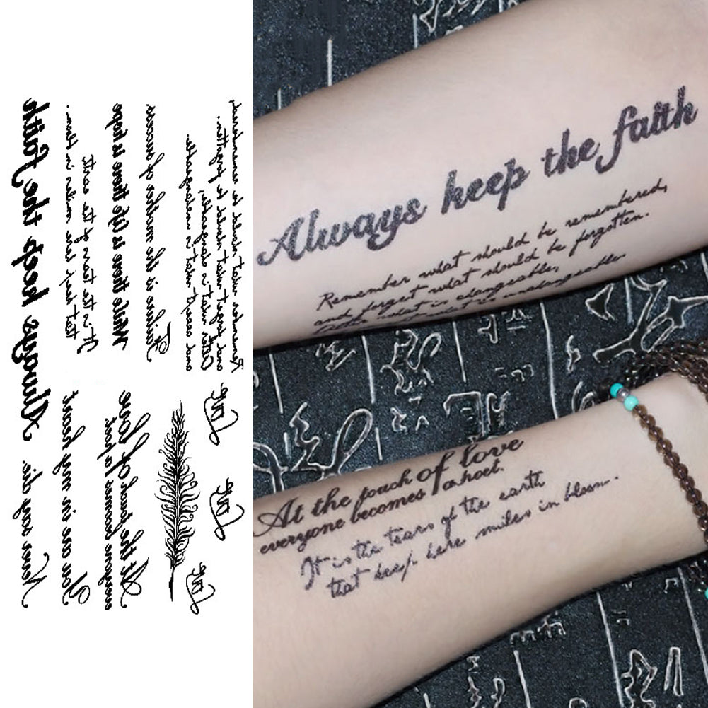 4 Sheets Letters Waterproof Half Arm Temporary Tattoo