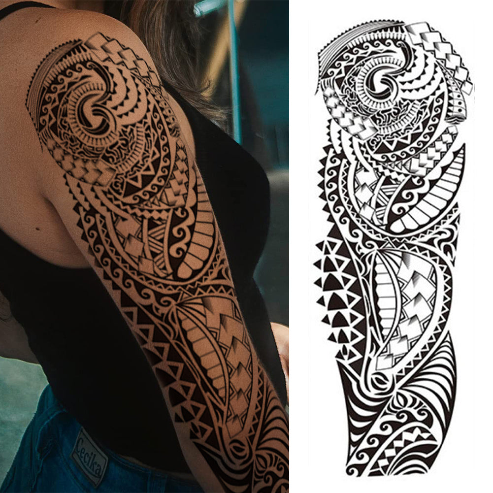 2 Sheets Full Arm Maori Totem Sleeve Black Cool 170mm * 480mm Waterproof Temporary Tattoo