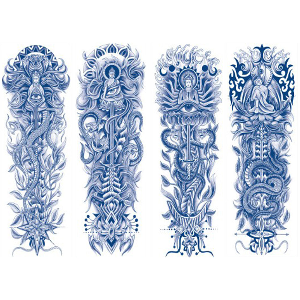 4 Sheets Buddha Sword Semi Permanent Full Arm Sleeves Tattoo
